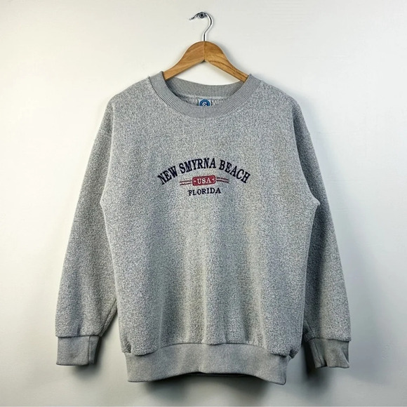 Vintage Tops - Vintage Waffle knit Sweatshirt - New Smyrna Beach - grey - size M